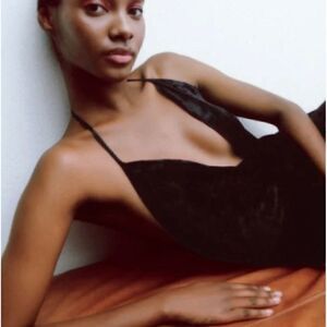 NWT Zara Festive Season Black Velvet Strappy V Neck Mini Dress, Size XS